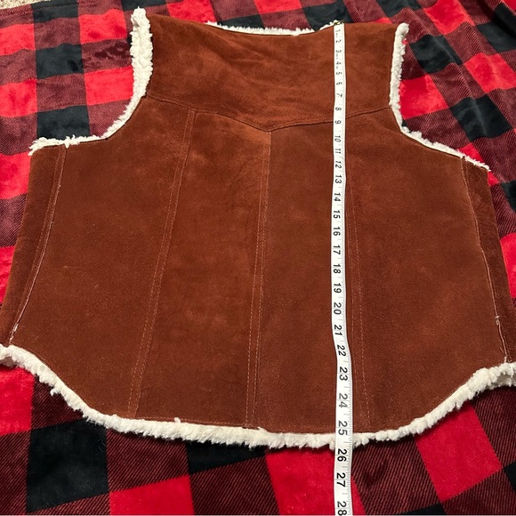 Vintage Leather Sherpa Steer Brand Vest sz Large - Picture 7 of 8